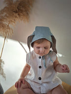 Lullowear® Handgefertigte Baby-Mütze aus Naturleinen mit Hasenohren & Bindeband